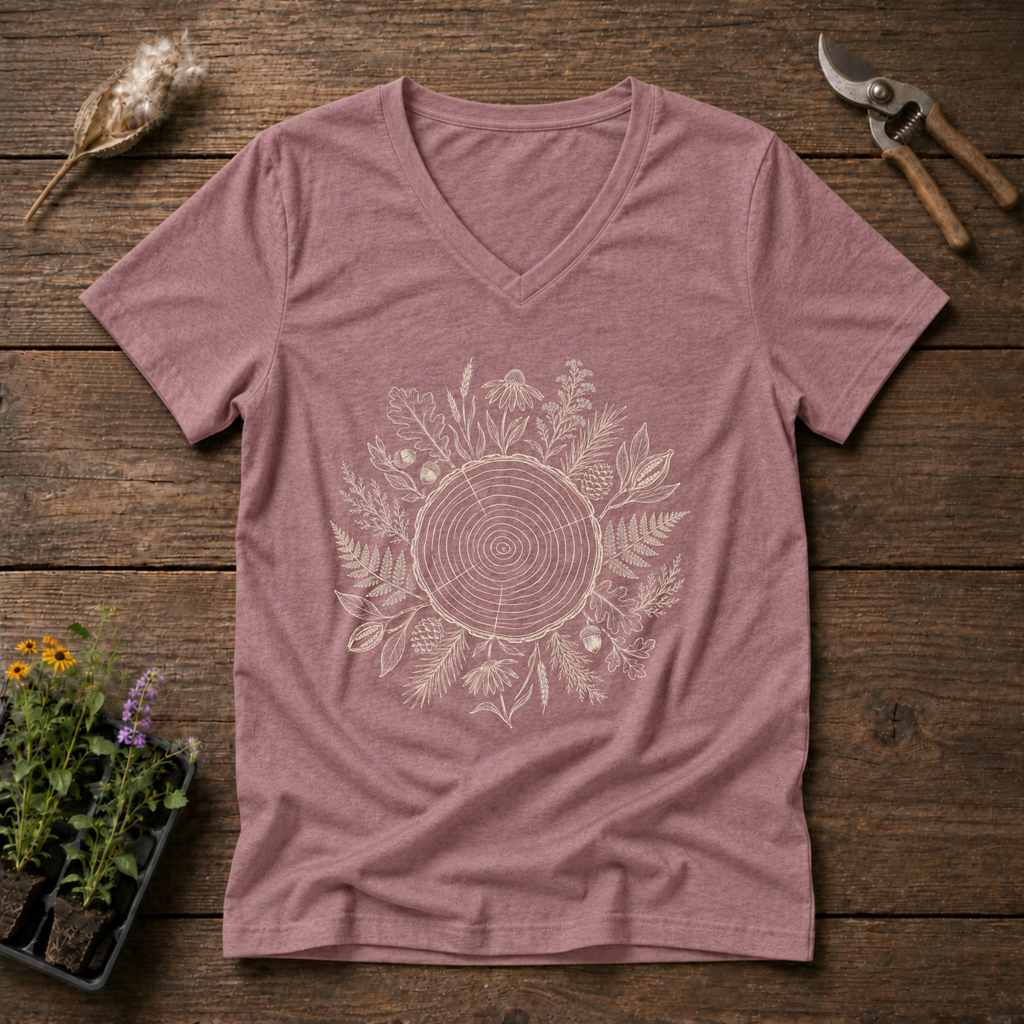 Native Forest Circle V-Neck Tee in Mauve