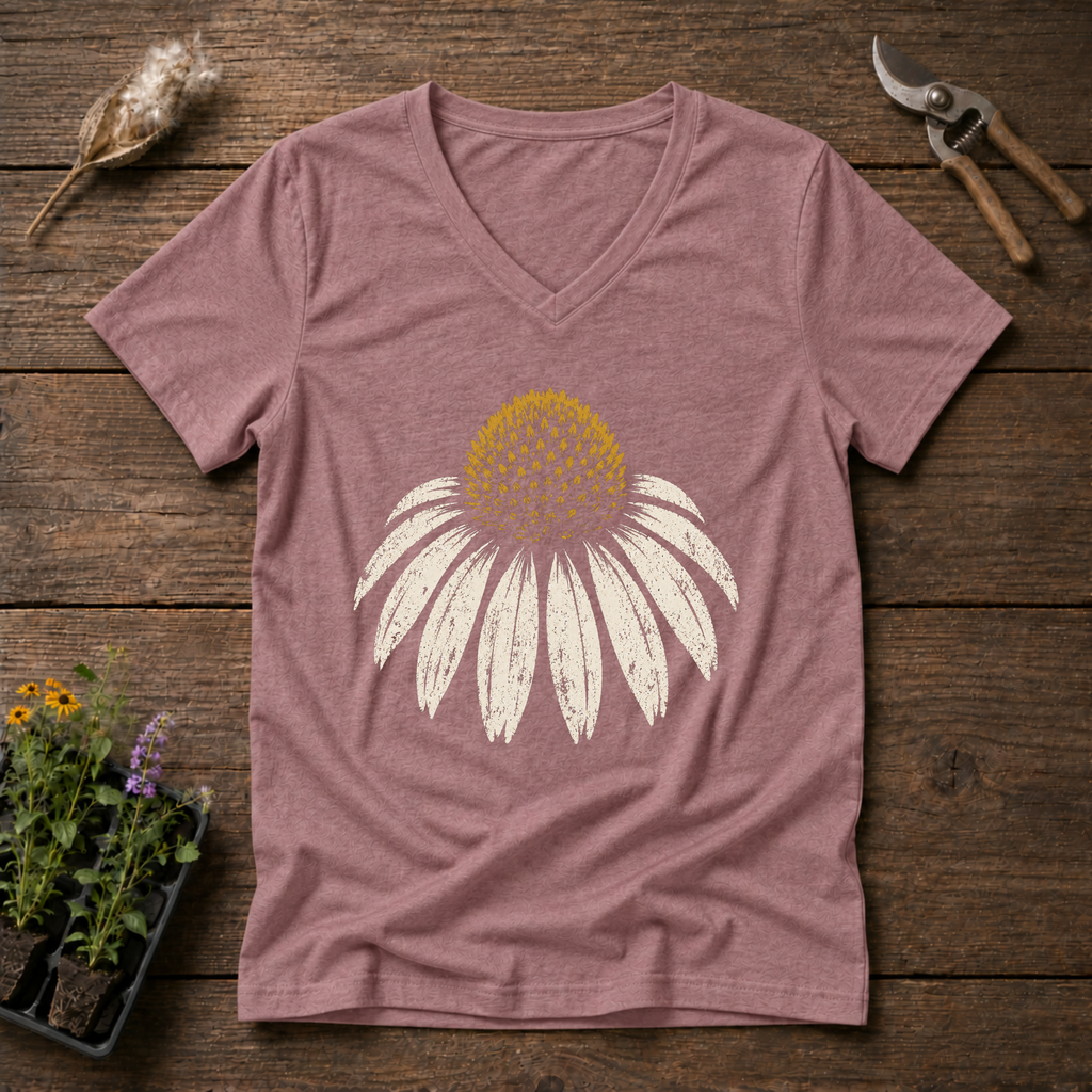 Vintage Coneflower V-Neck Tee