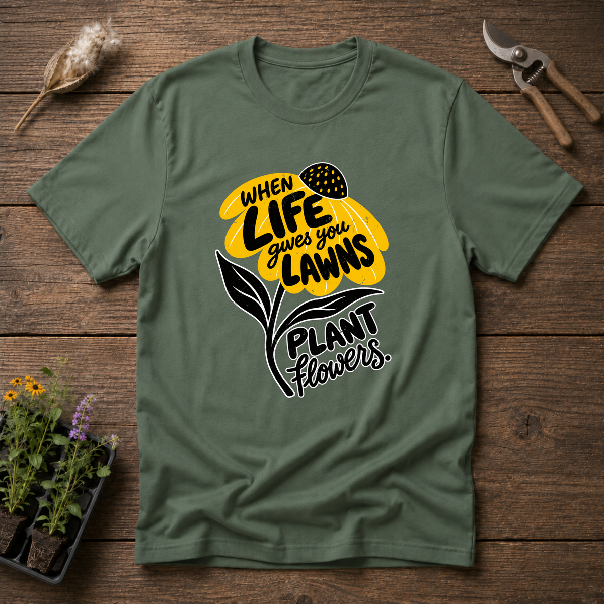 Plant Flowers Instead T-Shirt in Military Green