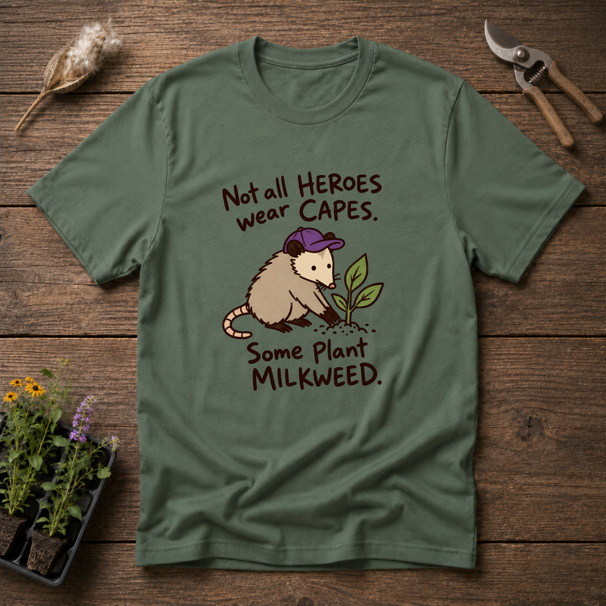 Heroes Plant Milkweed T-Shirt in Military Green