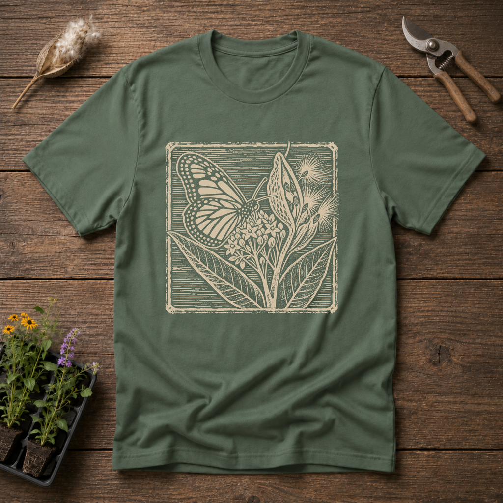 Monarch Milkweed Linocut T-Shirt