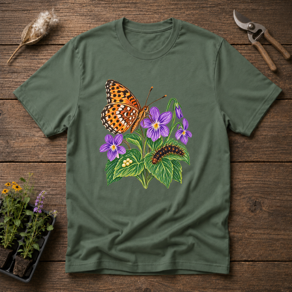 Great Spangled Fritillary T-Shirt in Military Green