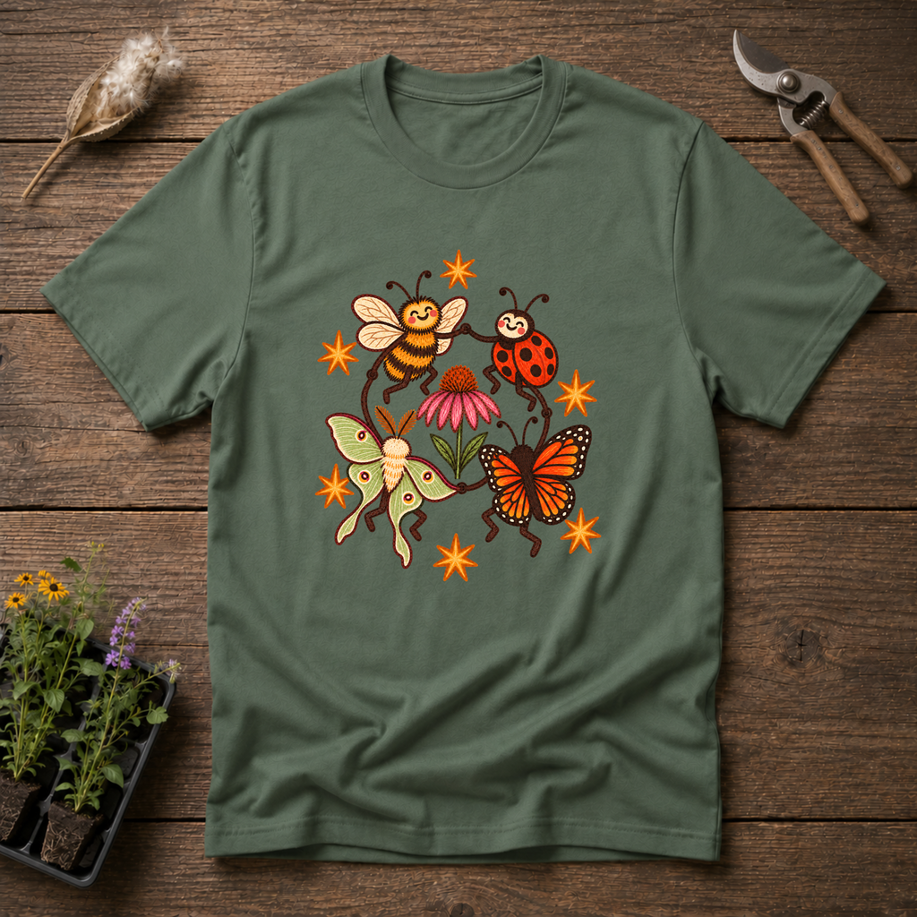 Dancing Pollinators T-Shirt in Military Green