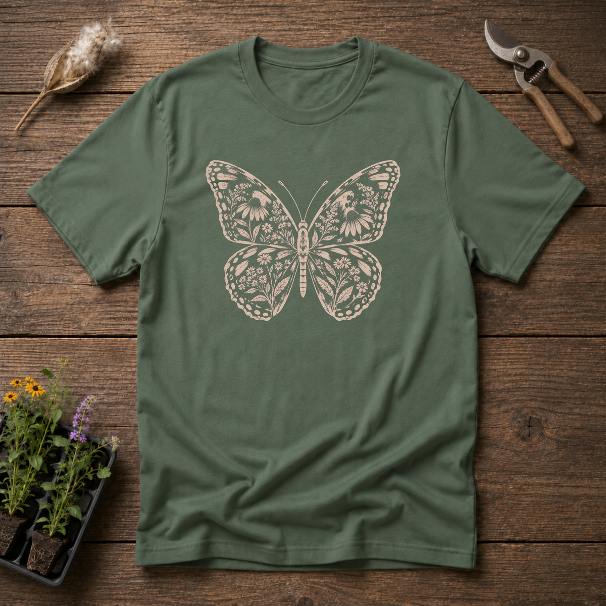 Wildflower Monarch T-Shirt in Military Green