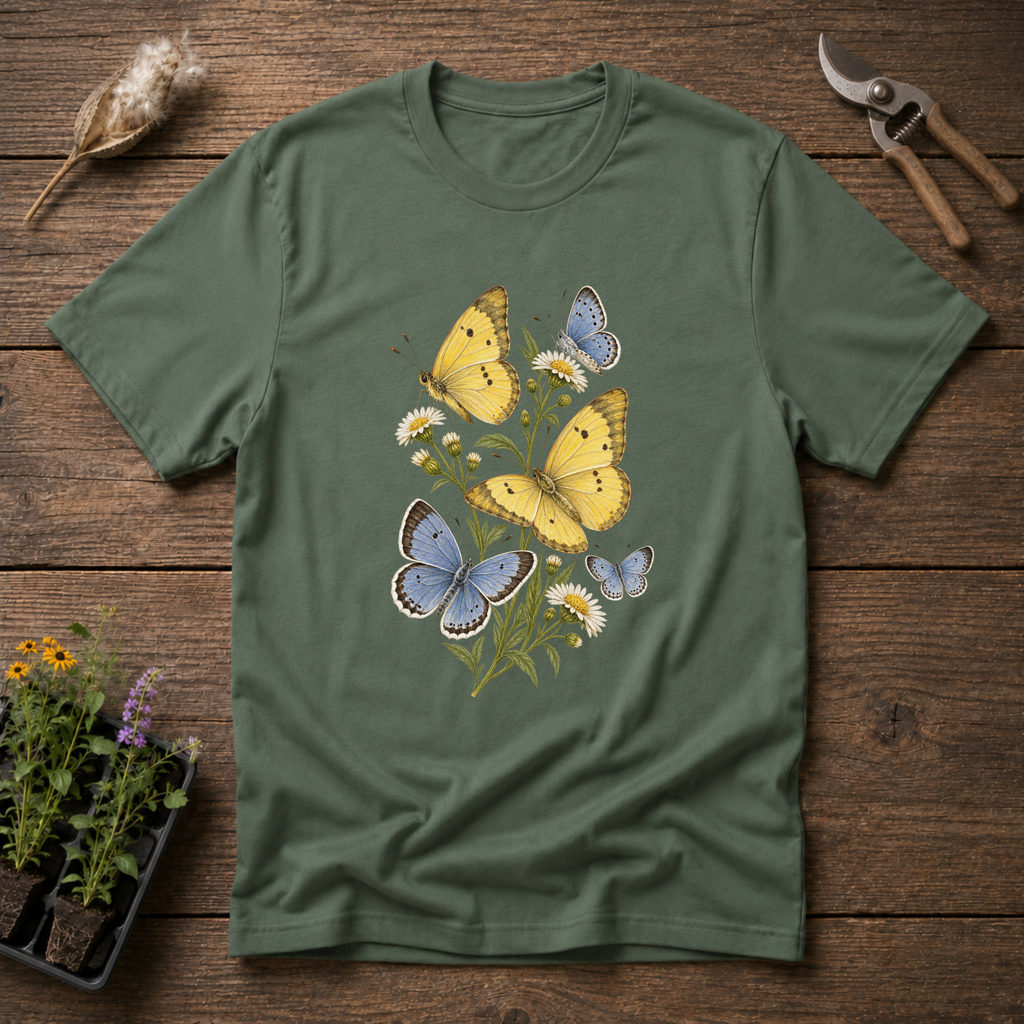 Blue Sulphur Butterflies T-Shirt in Military Green