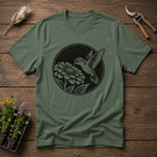 Hummingbird & Zinnia T-Shirt in Military Green