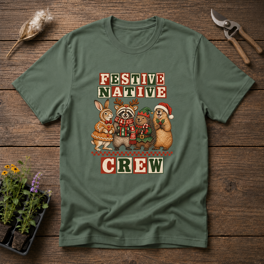 Festive Native Crew T-Shirt in Military Green