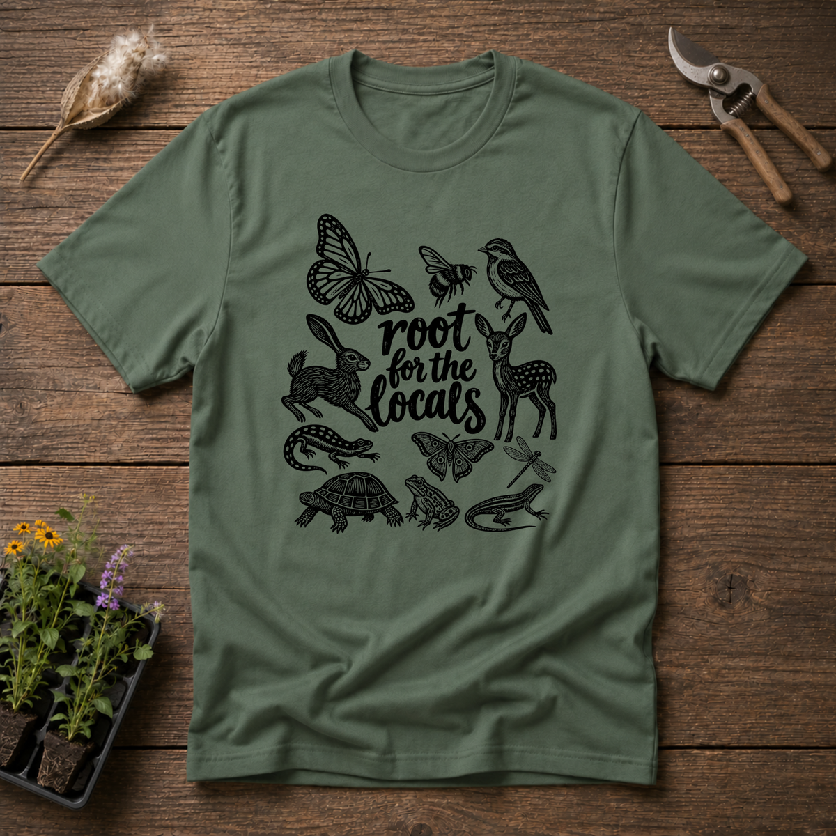 Root For Locals T-Shirt in Military Green