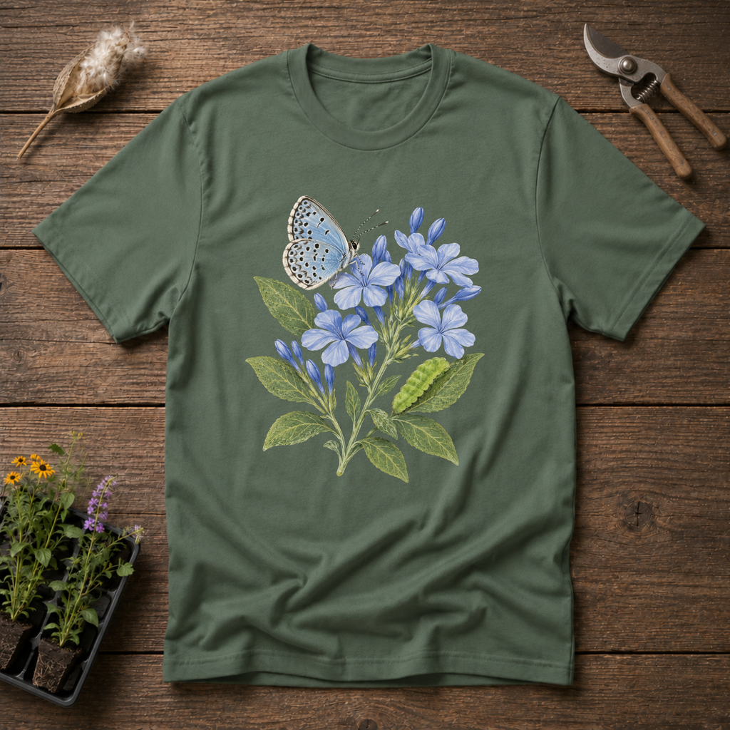 Cassius Blue Butterfly T-Shirt in Military Green