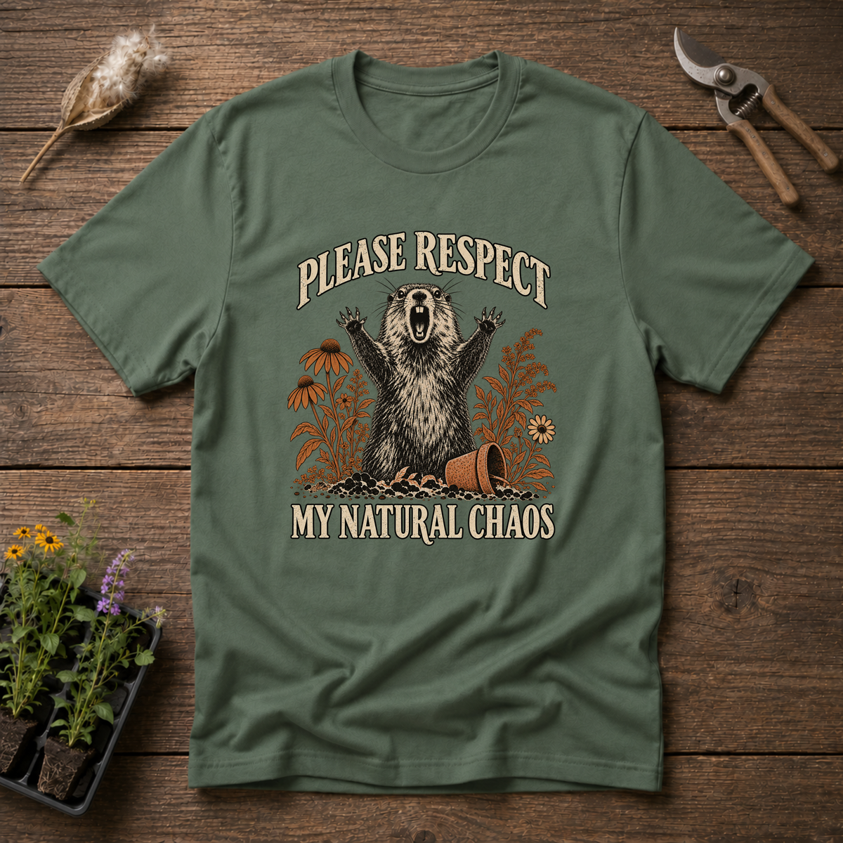 Respect My Chaos T-Shirt in Military Green