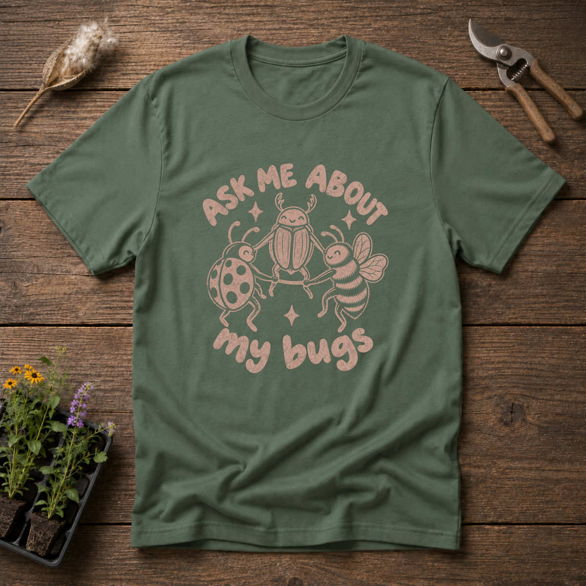 Bug Questions T-Shirt in Military Green