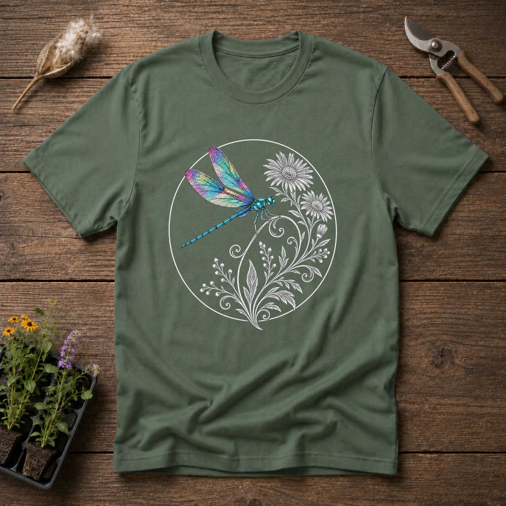 Iridescent Dragonfly T-Shirt in Military Green