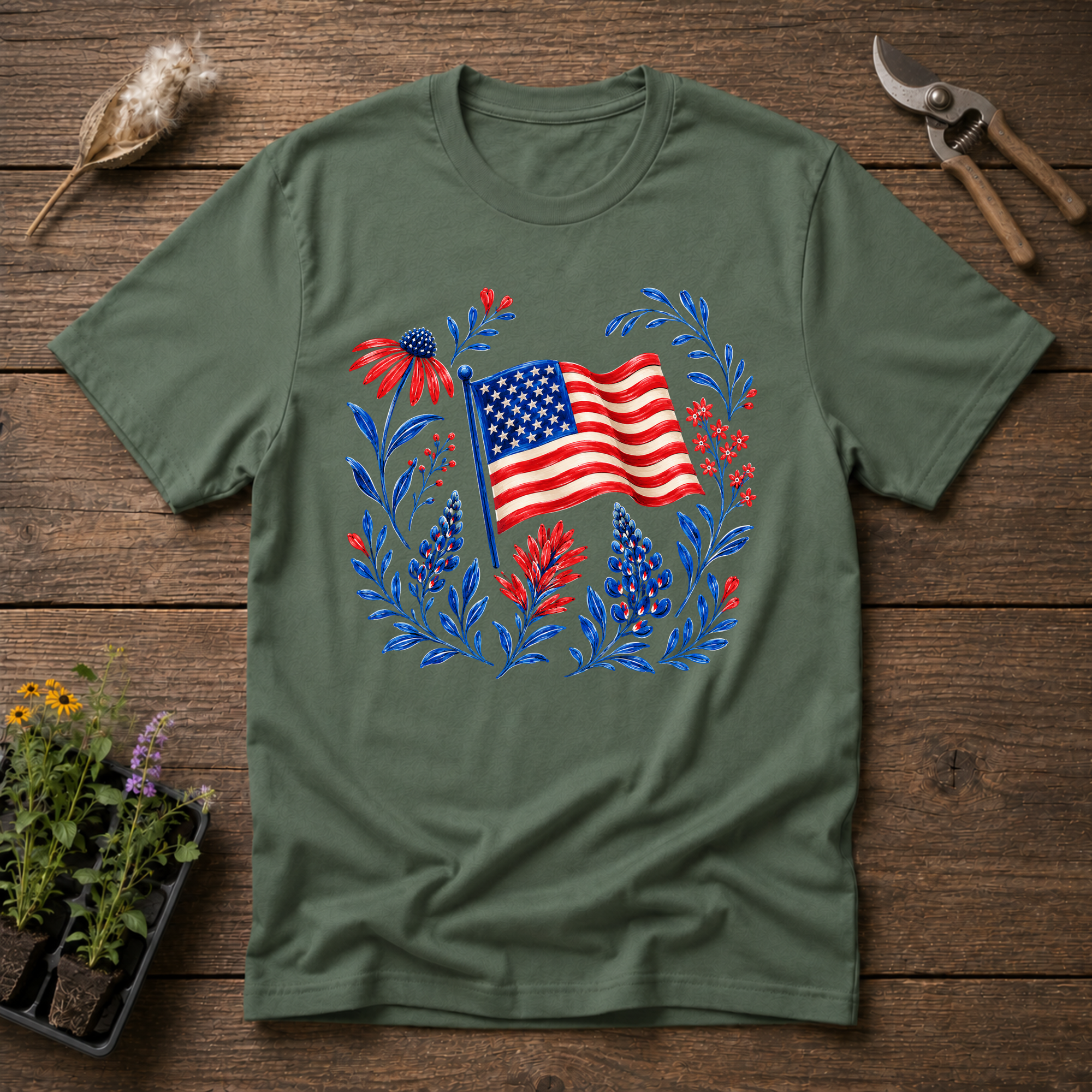 Floral American Flag T-Shirt