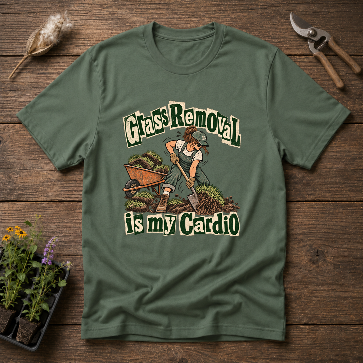 Lawn Removal Cardio T-Shirt in Military Green