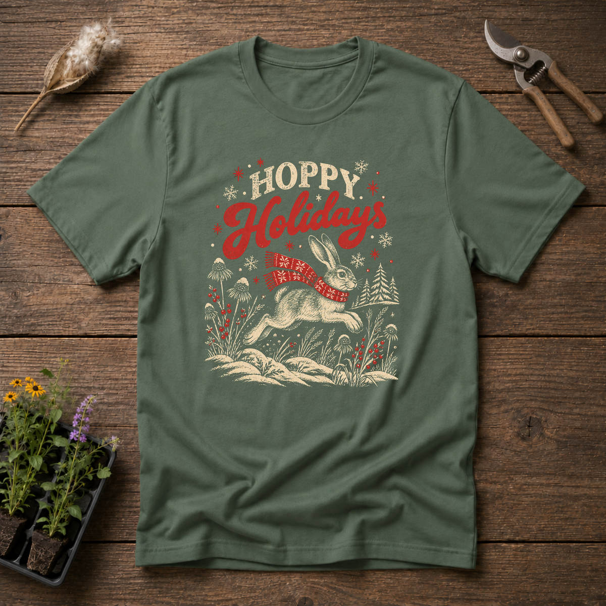 Hoppy Holidays T-Shirt in Military Green