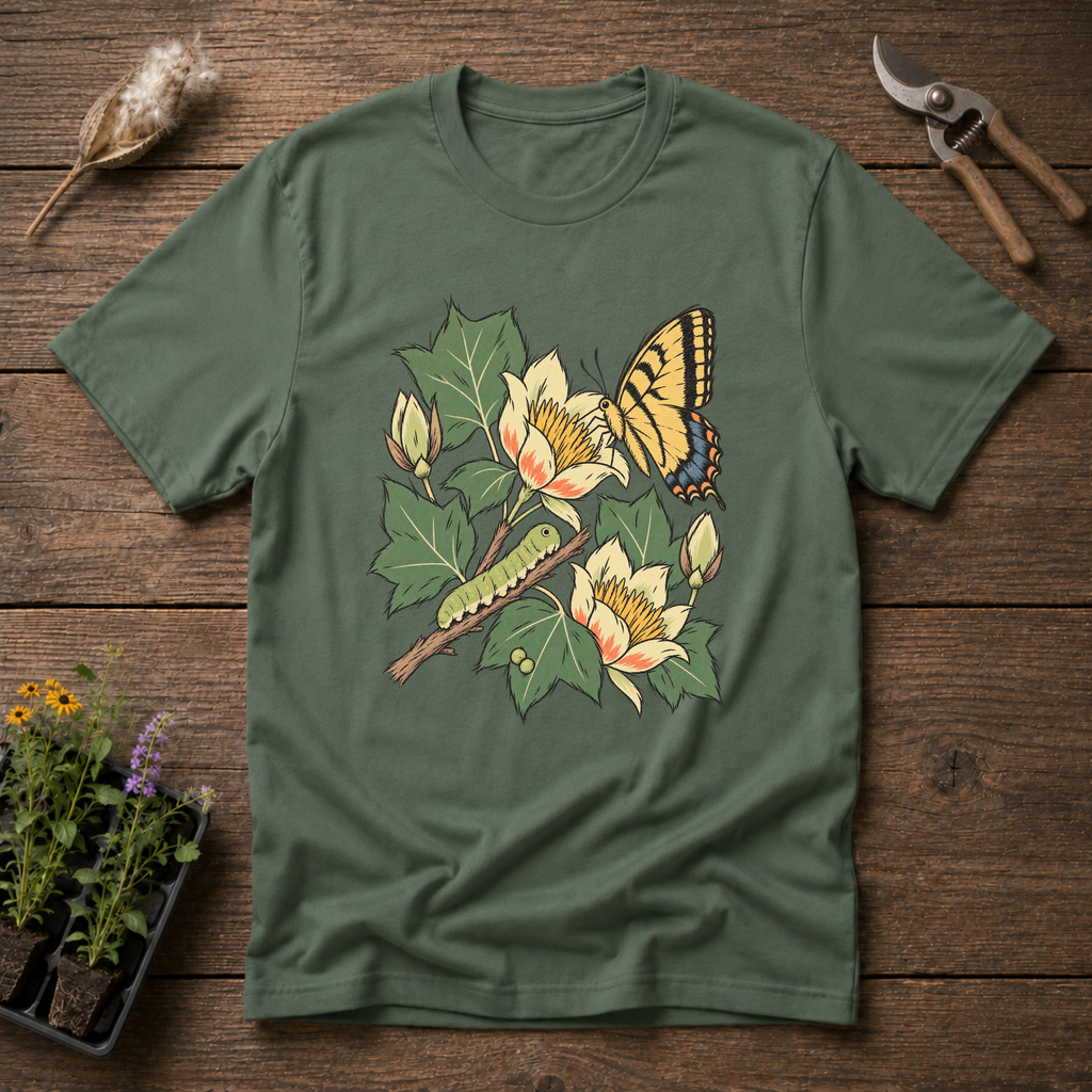 Whimsical Swallowtail T-Shirt in Military Green