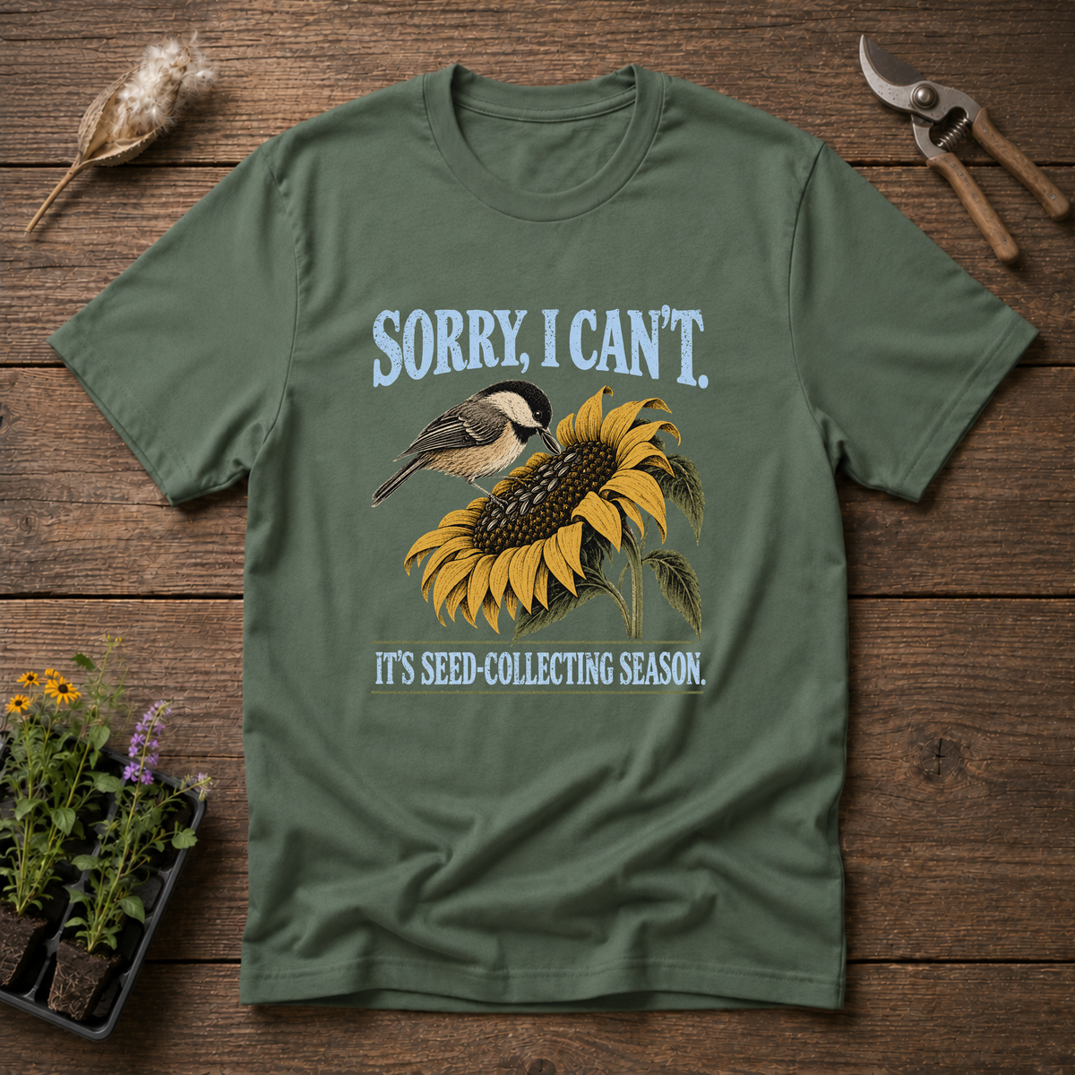 Seed Collecting T-Shirt in Military Green