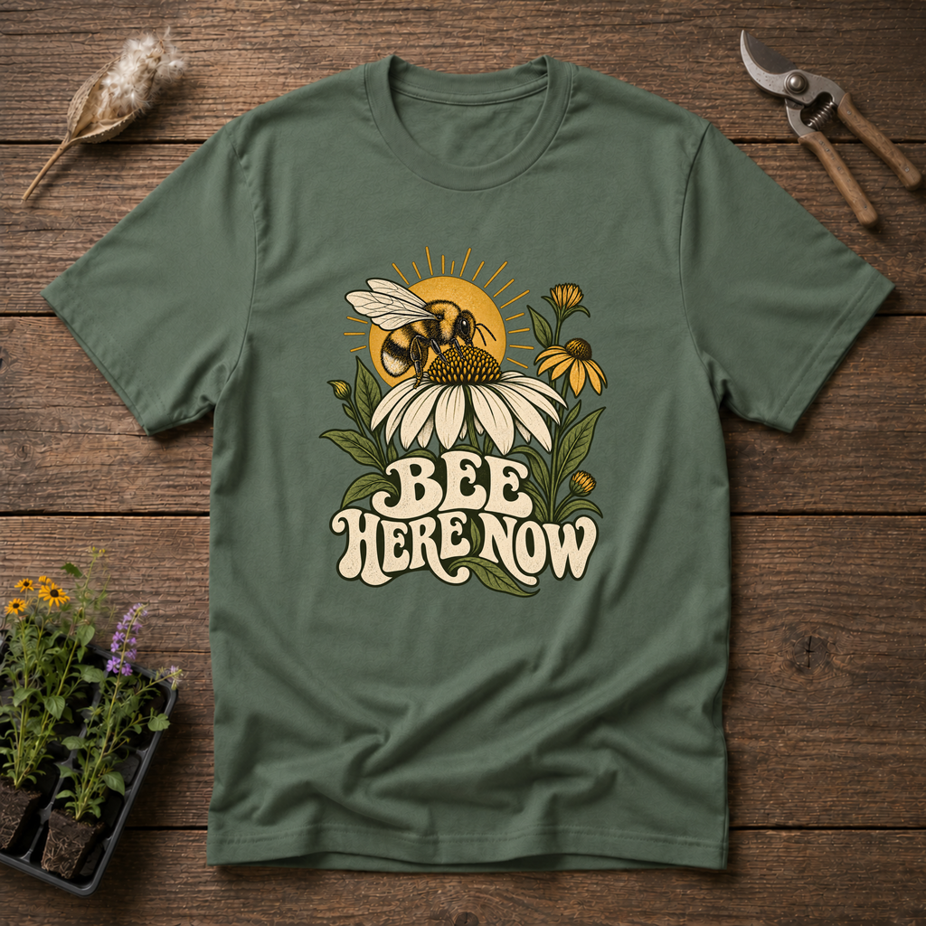 Bee Here Now T-Shirt in Military Green