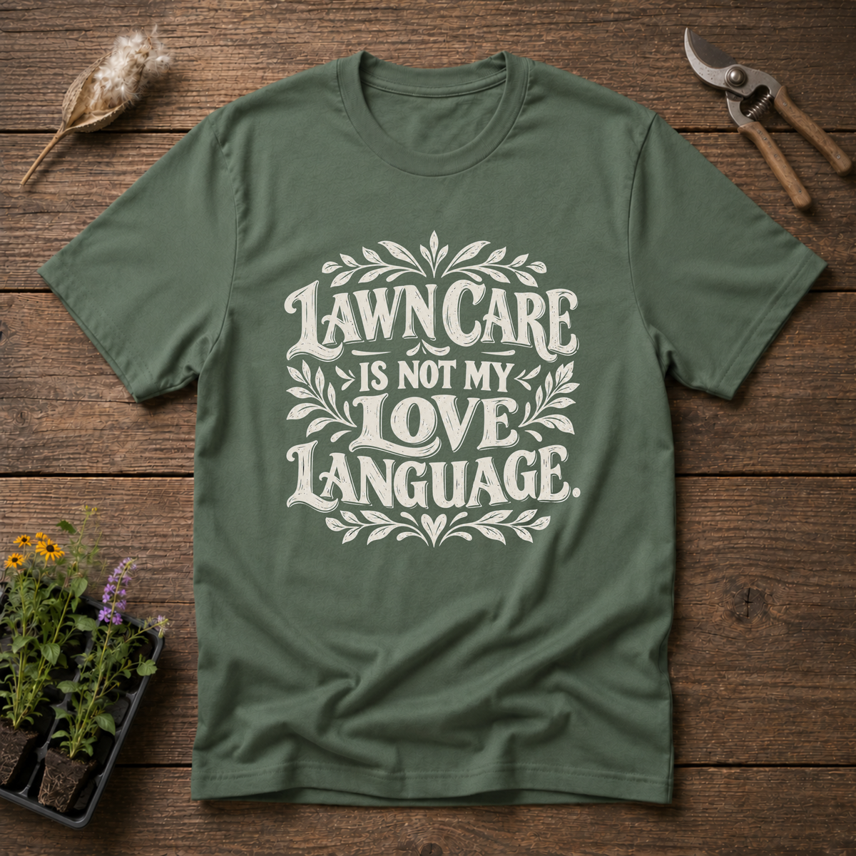 No Lawn Love T-Shirt in Military Green