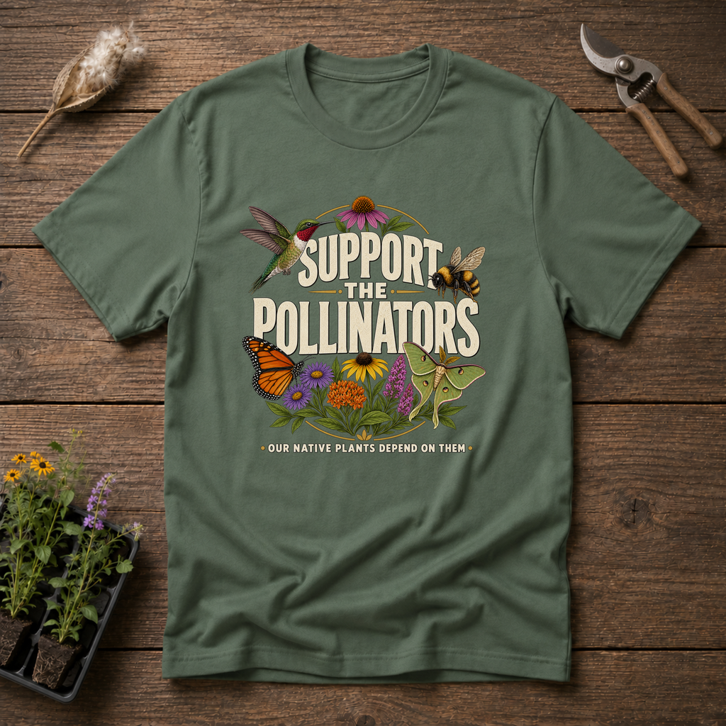 Support The Pollinators T-Shirt in Military Green