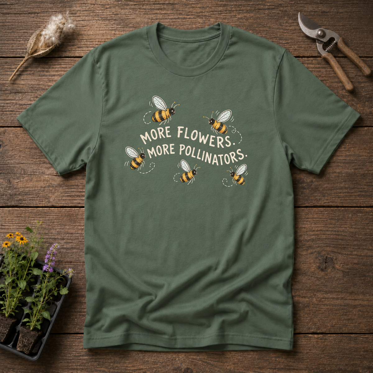 More Pollinators T-Shirt in Military Green