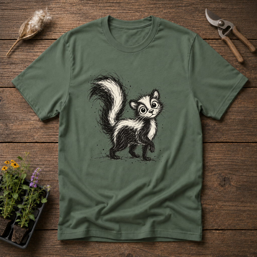 Scribble Skunk T-Shirt in Military Green