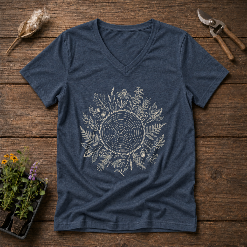Native Forest Circle V-Neck Tee in Navy