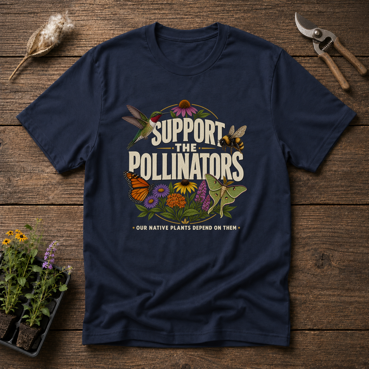 Support The Pollinators T-Shirt in Navy