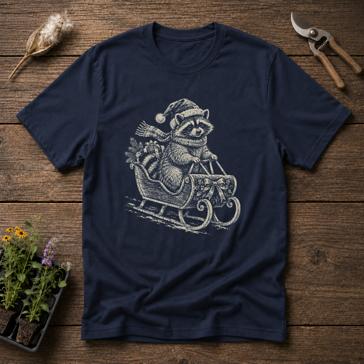 Raccoon Sleigh Express T-Shirt in Navy