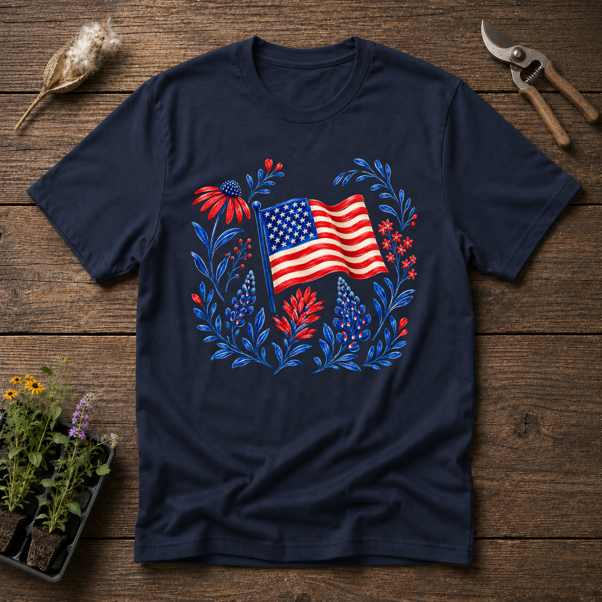Floral American Flag T-Shirt