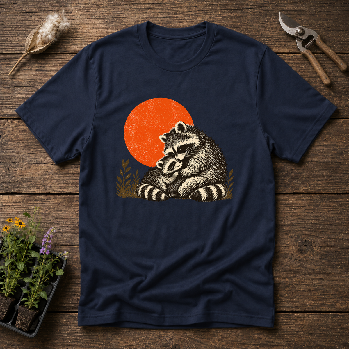 Raccoon Snuggles T-Shirt in Navy