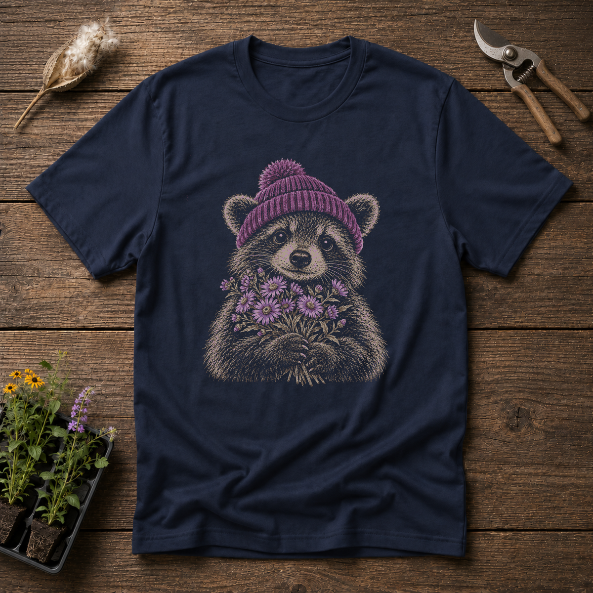 Cozy Aster Bear T-Shirt in Navy