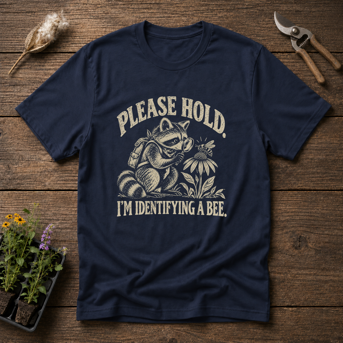 Raccoon Bee Inspector T-Shirt in Navy