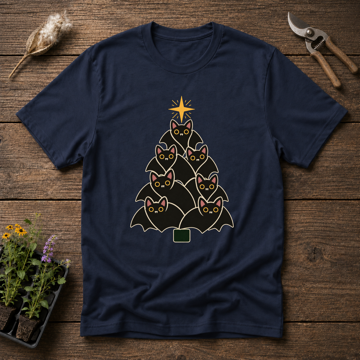 Bat Christmas Tree T-Shirt in Navy