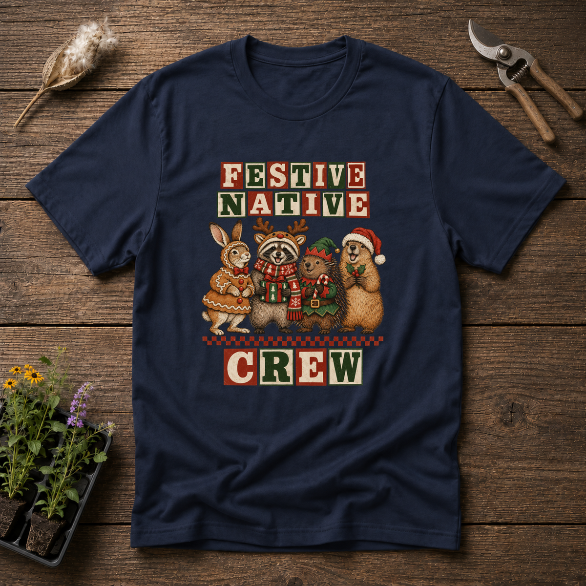Festive Native Crew T-Shirt in Navy