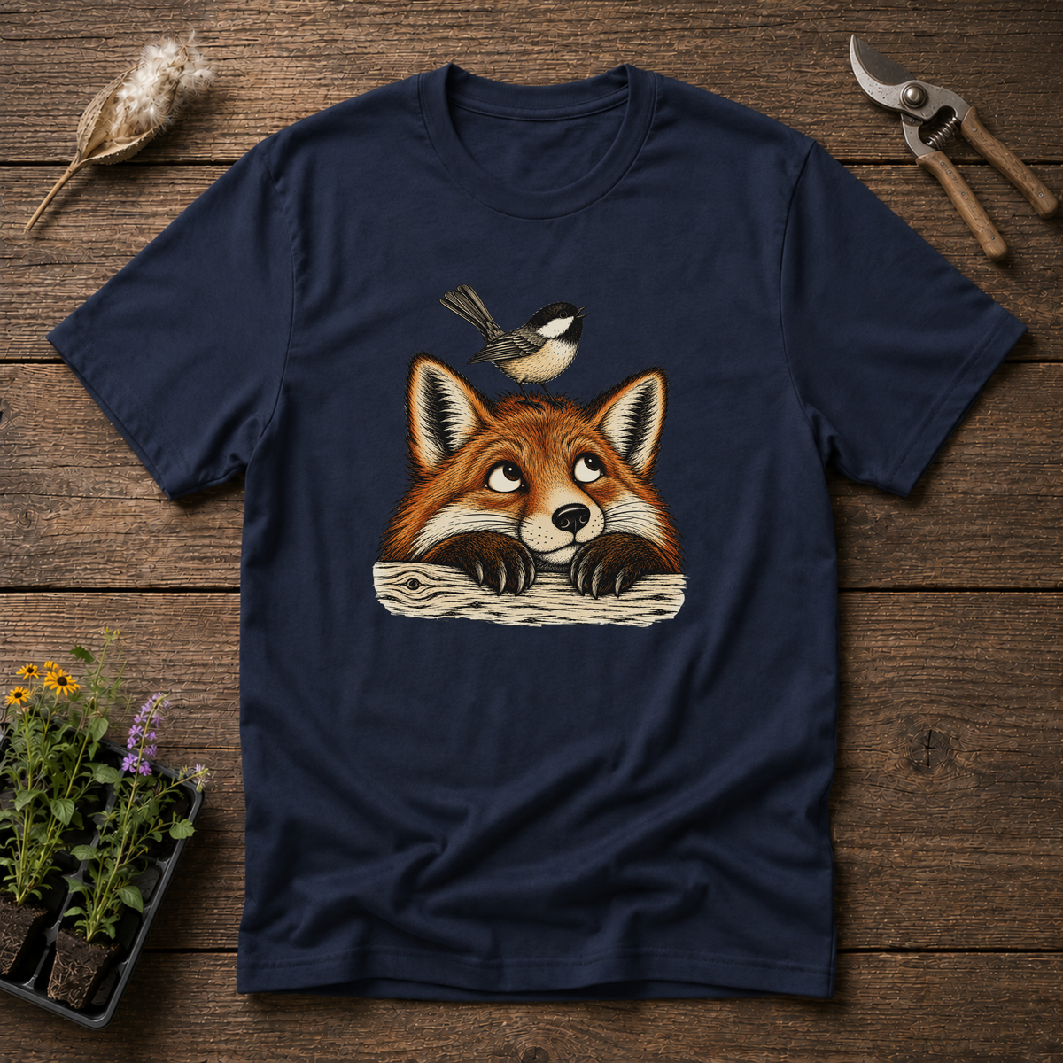 Fox & Songbird T-Shirt in Navy