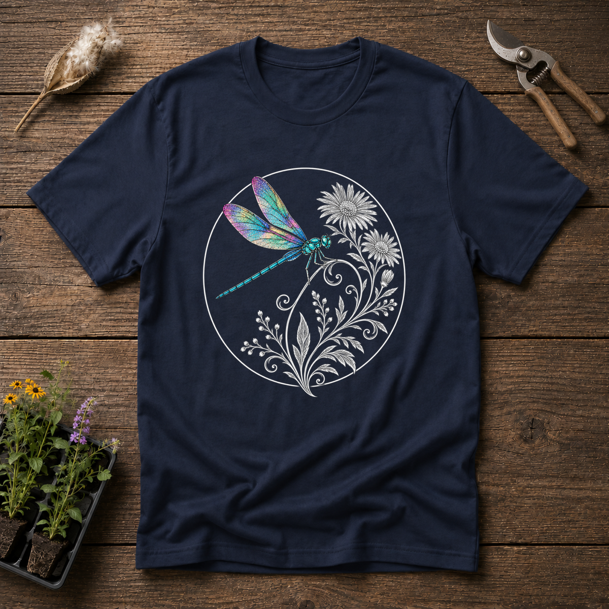 Iridescent Dragonfly T-Shirt in Navy