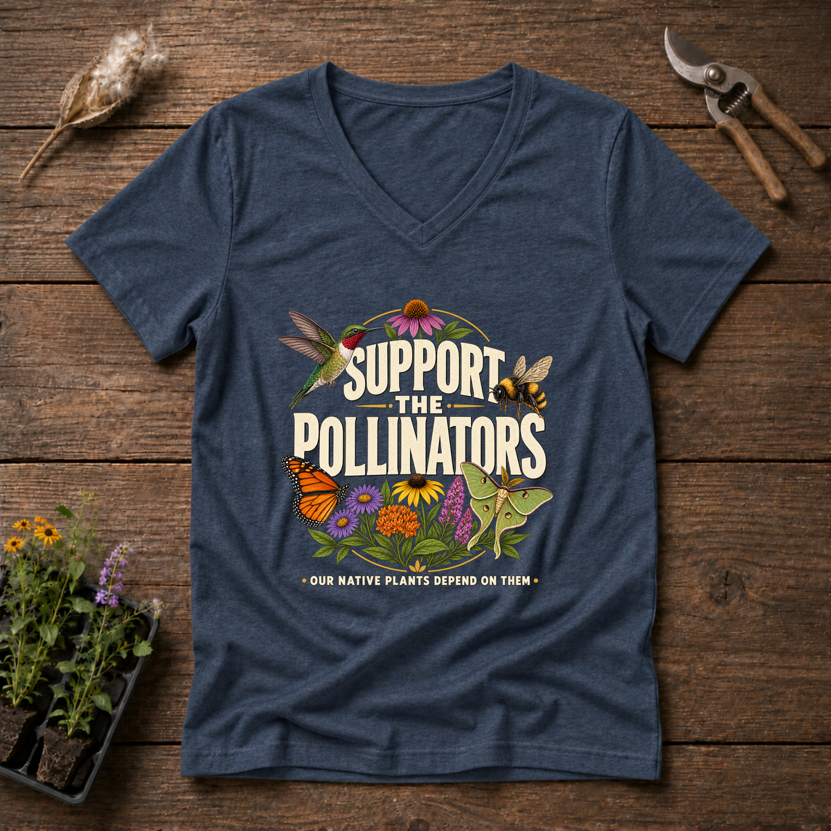 Support The Pollinators V-Neck Tee