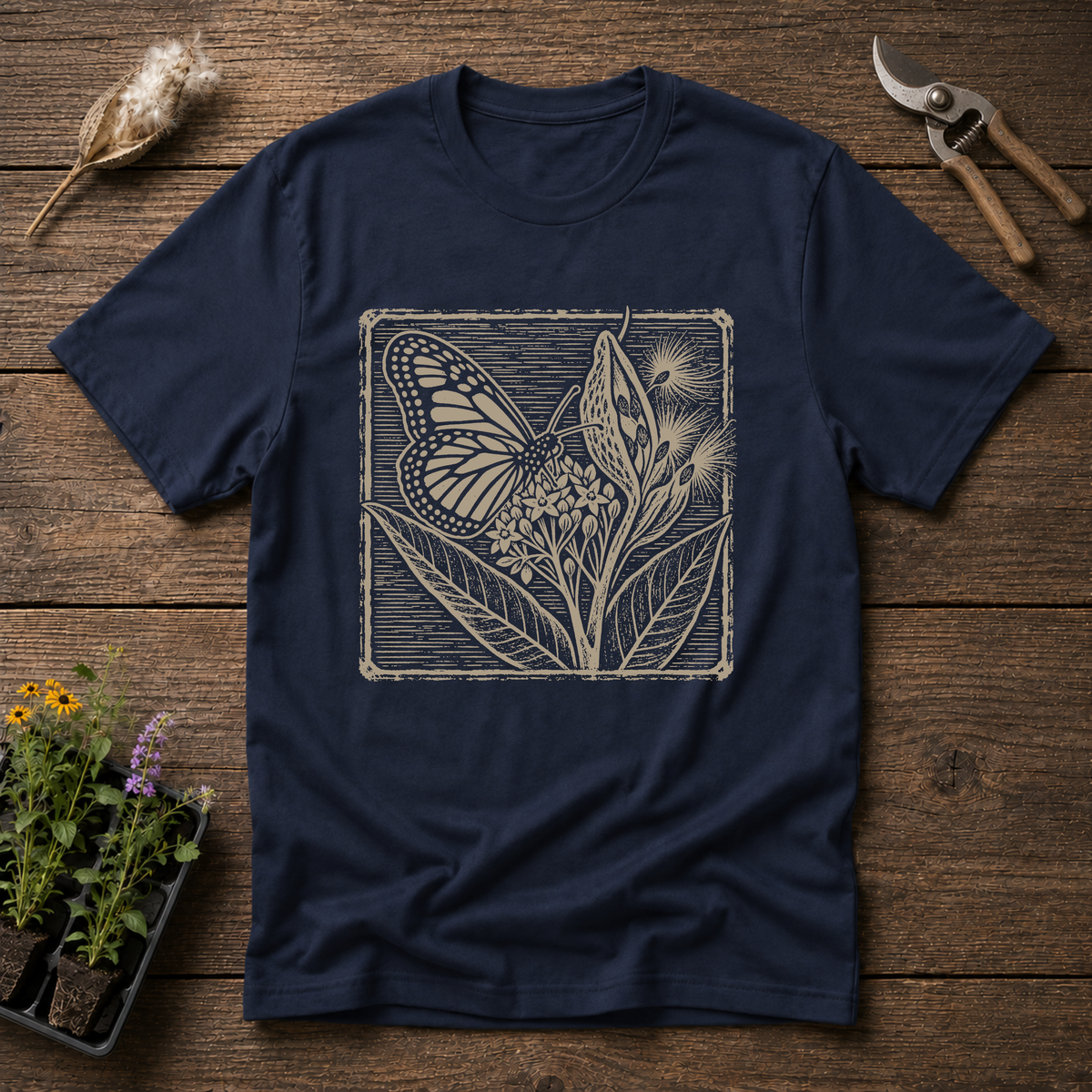Monarch Milkweed Linocut T-Shirt