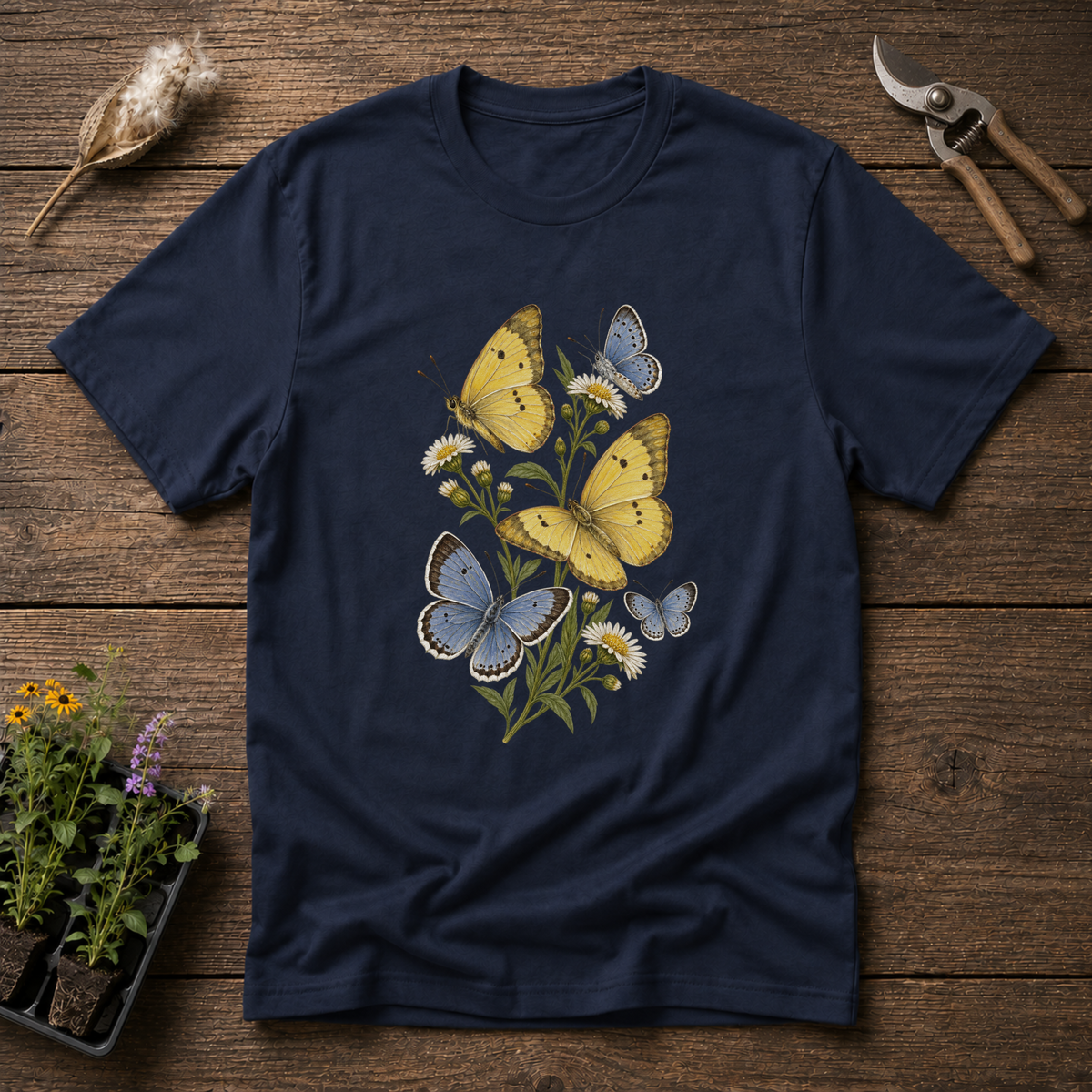 Blue Sulphur Butterflies T-Shirt in Navy