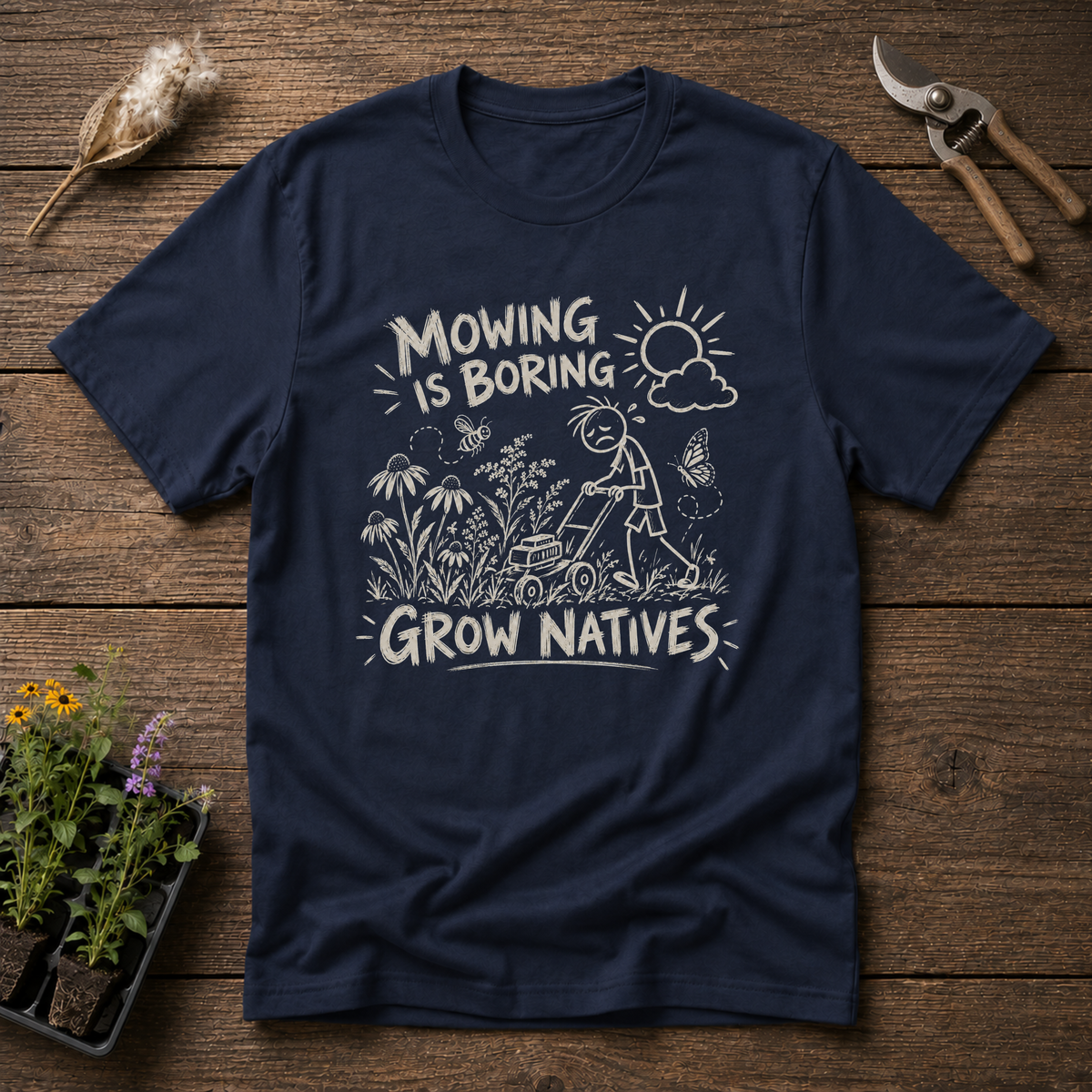 Mowing Is Boring T-Shirt in Navy