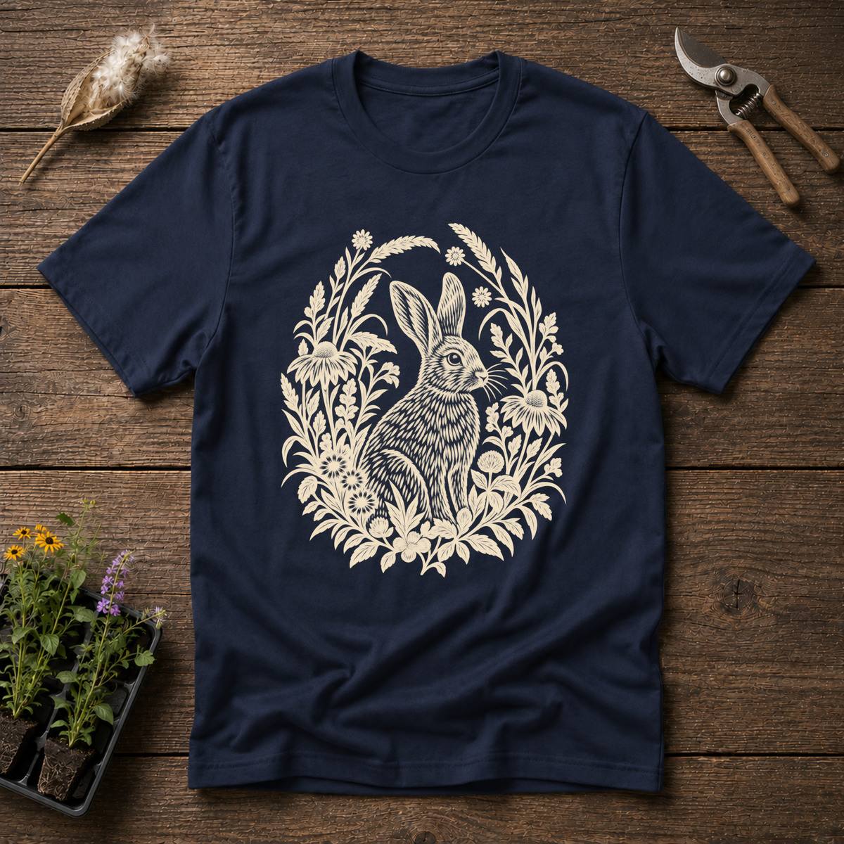 Meadowland Hare T-Shirt in Navy