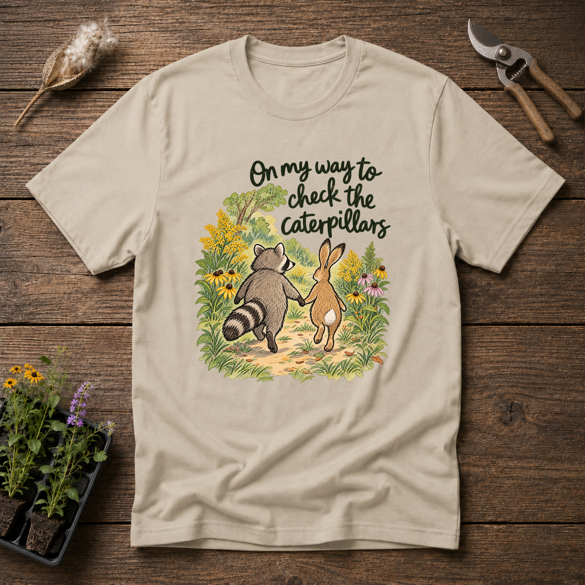 Checking The Caterpillars T-Shirt in Sand