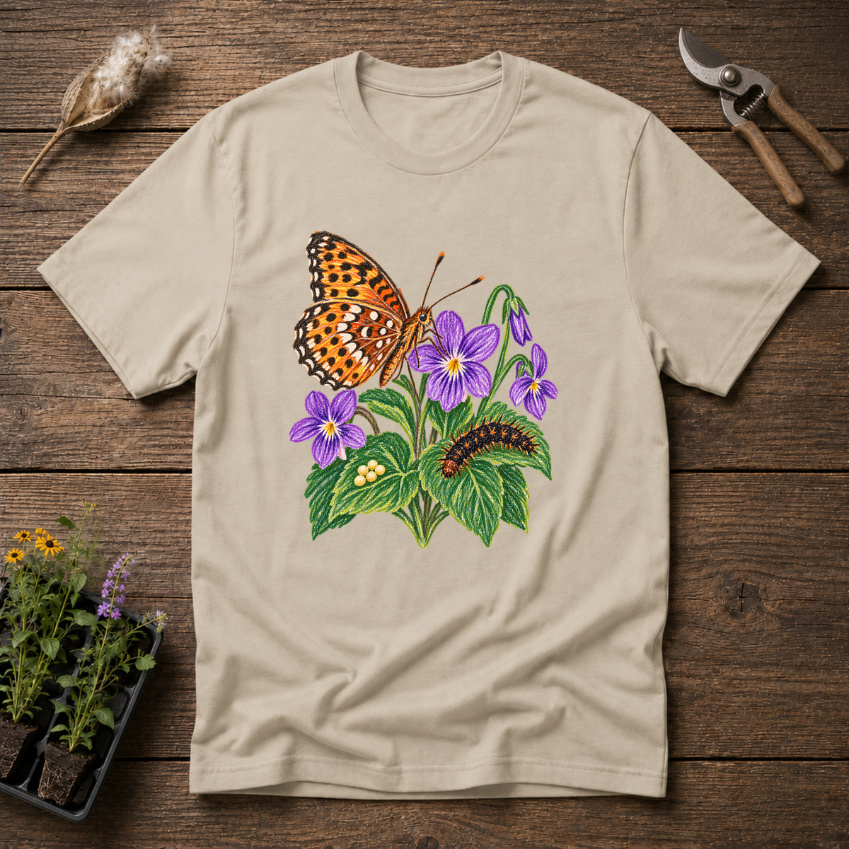 Great Spangled Fritillary T-Shirt in Sand