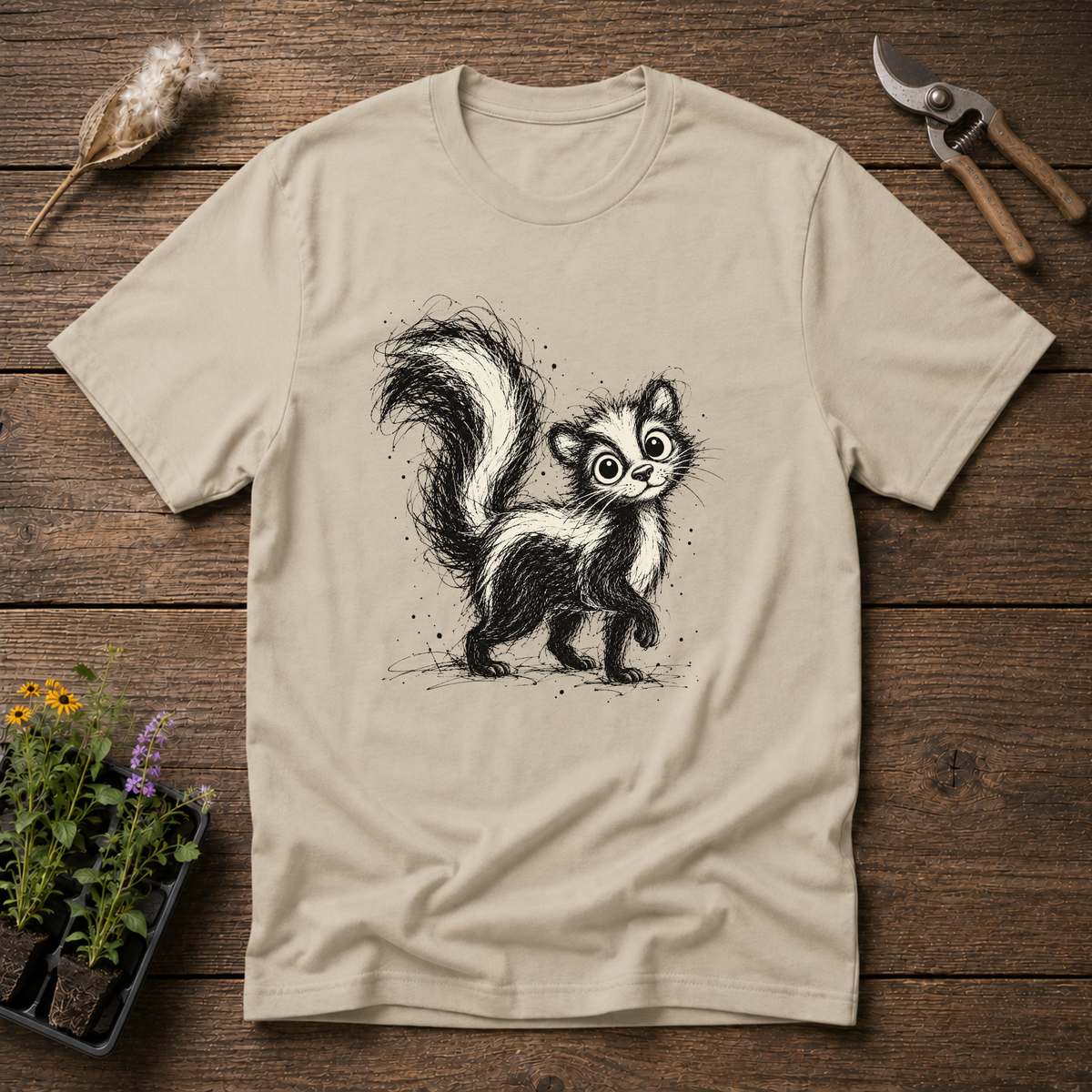 Scribble Skunk T-Shirt in Sand