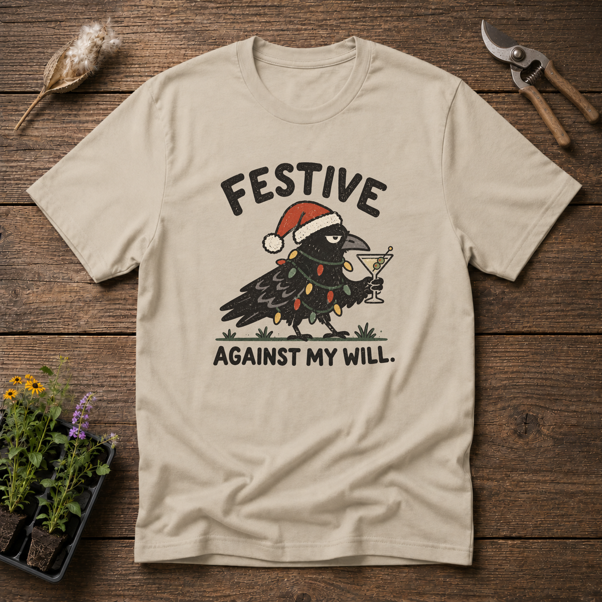 Festive Crow T-Shirt in Sand