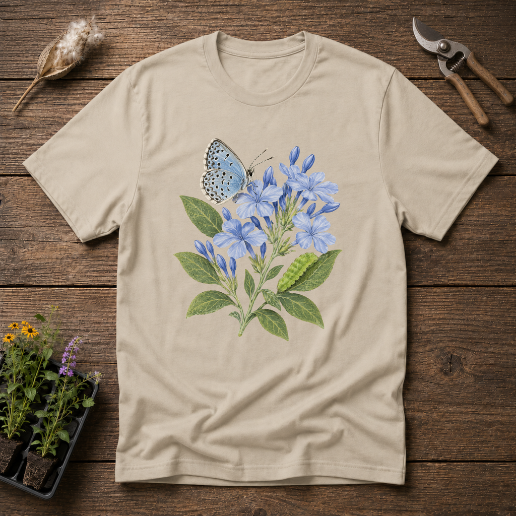 Cassius Blue Butterfly T-Shirt in Sand