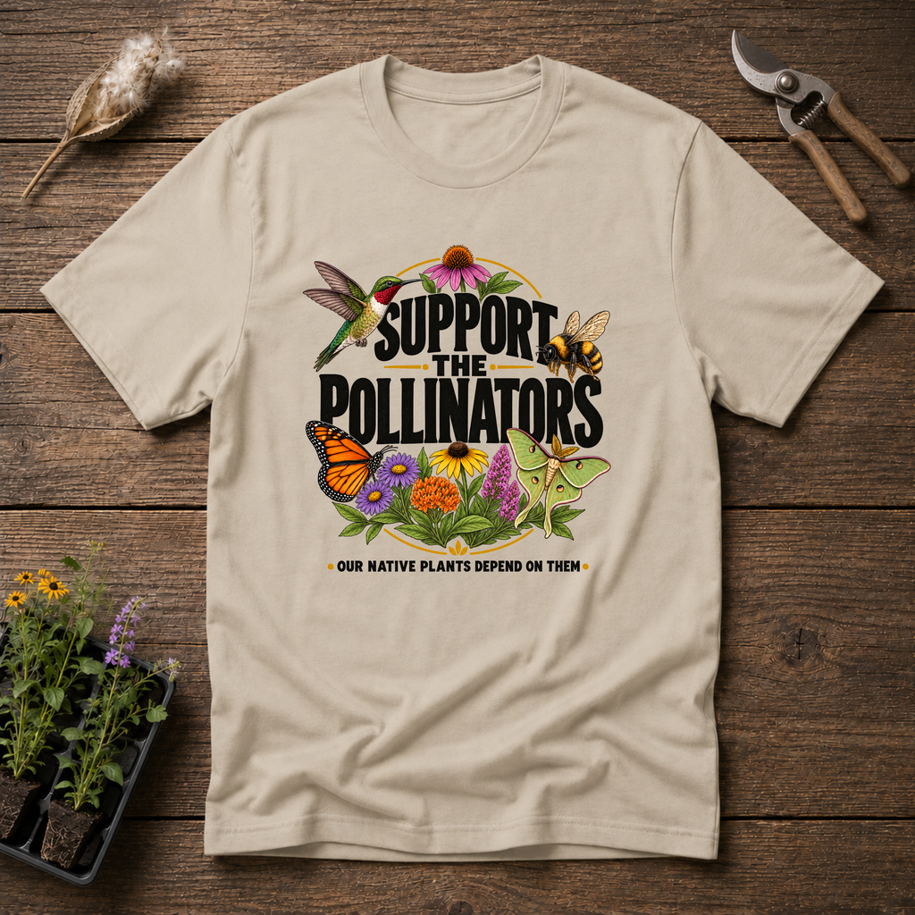 Support The Pollinators T-Shirt in Sand