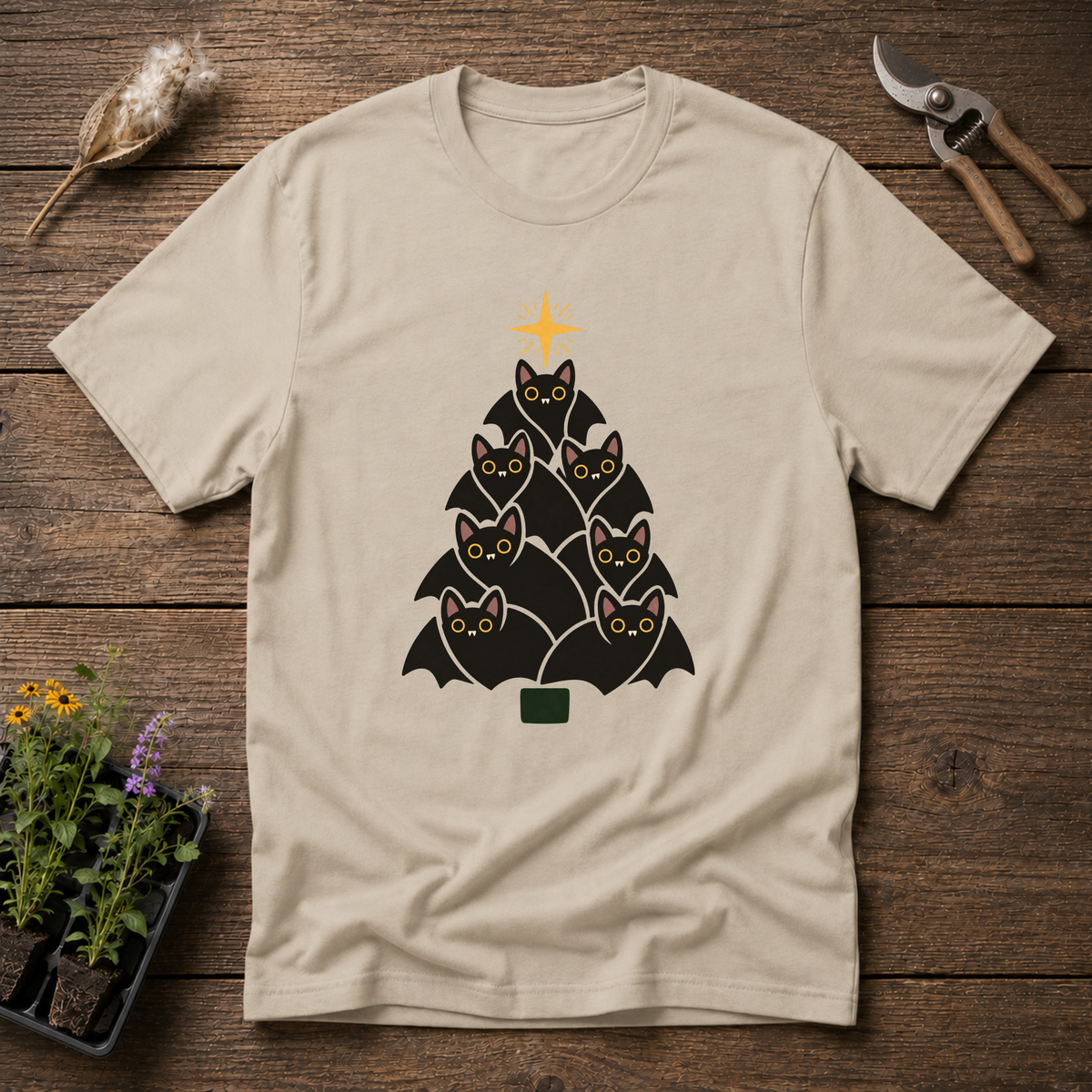 Bat Christmas Tree T-Shirt in Sand
