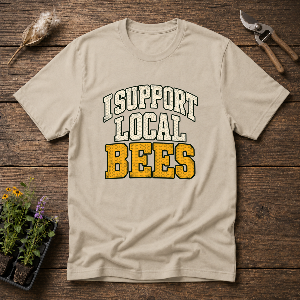 Support Local Bees T-Shirt in Sand